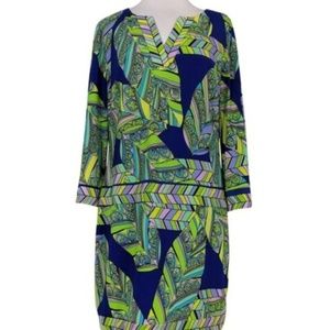 TRINA TURK Green/Blue Abstract Print Tunic Dress